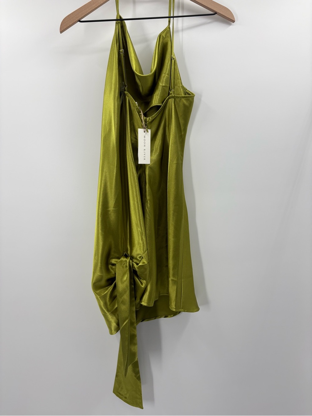 Anthropologie Moon River Olive Chartreuse Satin Cowl Neck Mini Dress NWT M - Picture 15 of 15